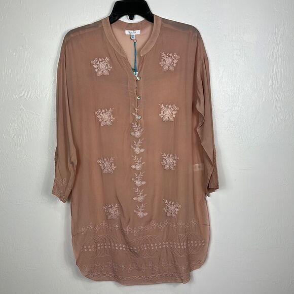 Kyla Seo Luana Rosewater Embroidered 3/4 Sleeve Tunic Top Size S - Picture 2 of 12